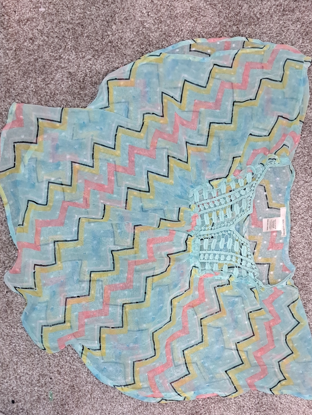 Sheer Pastel Chevron Crochet-Trim Top(Cover Up)